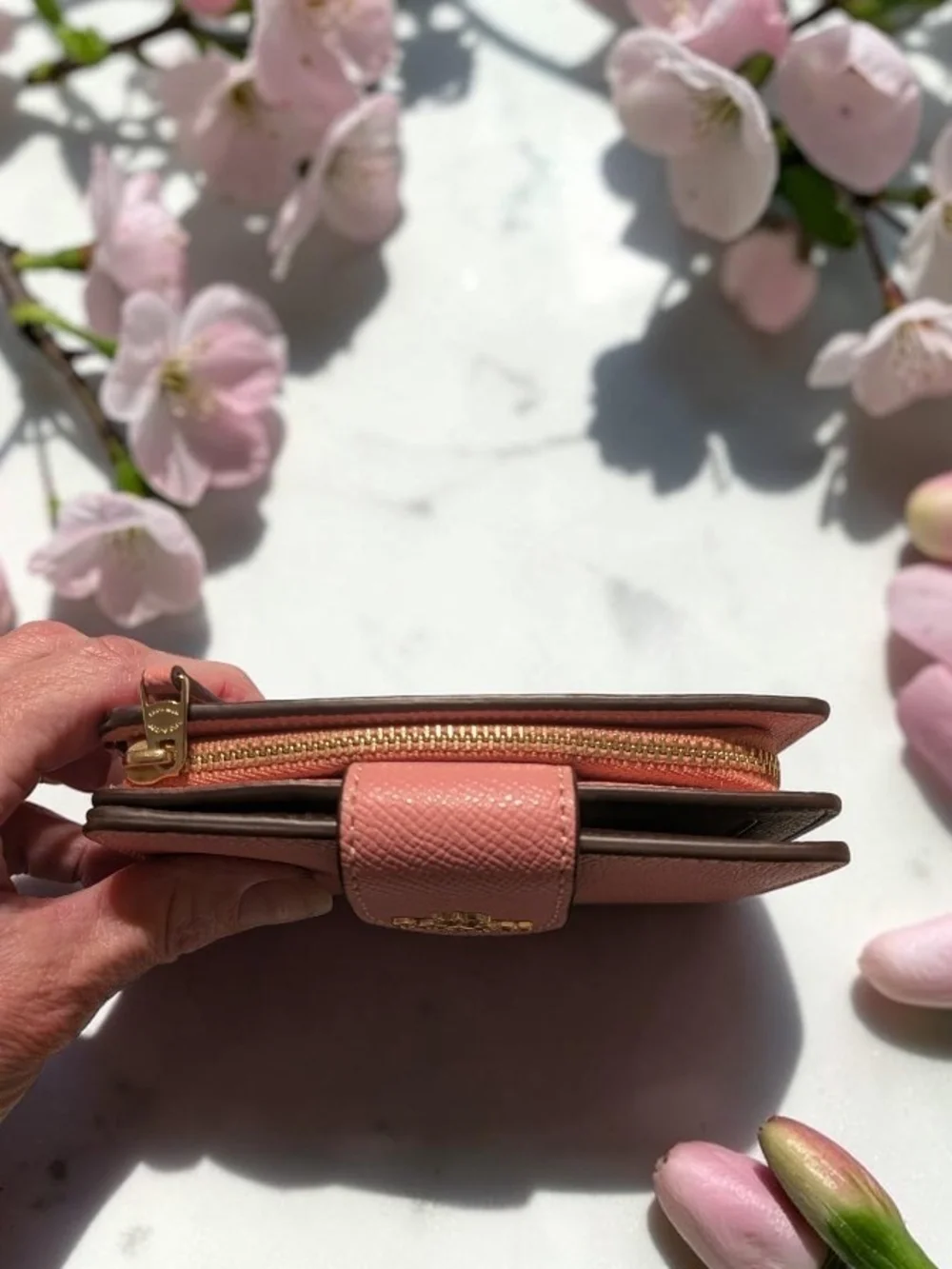 NWOT Coach Pink Saffiano Leather Compact Wallet